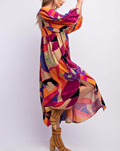 Load image into Gallery viewer, Easel Printed Button Front Dress in Plum Orange Dresses Easel   
