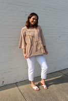 Easel OVERSIZED Top with Bow Patch Details in Latte