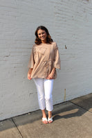 Easel OVERSIZED Top with Bow Patch Details in Latte