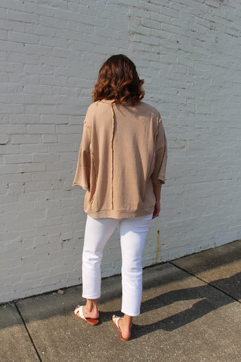 Easel OVERSIZED Top with Bow Patch Details in Latte