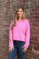 Wishlist Grid Pattern Knit Sweater in Punch/Citrus