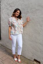 Load image into Gallery viewer, GiGio Floral Print Top with Ric Rac Trim in Blush
