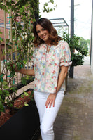 GiGio Floral Print Top with Ric Rac Trim in Blush