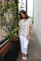 GiGio Floral Print Top with Ric Rac Trim in Blush