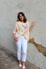Load image into Gallery viewer, Easel OVERSIZED Heart and Love Patched Top in Peach
