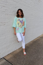 Load image into Gallery viewer, Easel OVERSIZED Heart and Love Patched Top in Mint Blue
