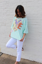 Load image into Gallery viewer, Easel OVERSIZED Heart and Love Patched Top in Mint Blue
