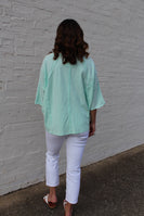 Easel OVERSIZED Heart and Love Patched Top in Mint Blue