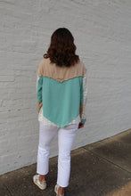 Load image into Gallery viewer, POL OVERSIZED Knit and Crochet Button Down Top in Aqua Teal

