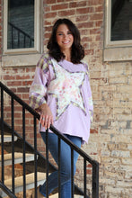 Load image into Gallery viewer, BlueVelvet OVERSIZED Top with Mixed Print Patchwork and Star Front in Violet
