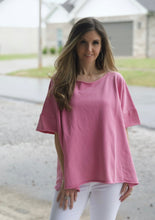 Load image into Gallery viewer, Easel Solid Color Terry Knit Top with Raw Cut Details in Malibu Pink Shirts &amp; Tops Easel   
