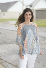 Load image into Gallery viewer, Oli &amp; Hali Mixed Fabric Patchwork Top in Blue Shirts &amp; Tops Oli &amp; Hali   
