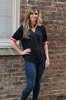 Jodifl Lightweight Solid Color Top with Contrasting Stripe Accents in Black