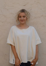 Load image into Gallery viewer, Easel Solid Color Terry Knit Top with Raw Cut Details in Eggshell Shirts &amp; Tops Easel   

