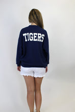 Load image into Gallery viewer, Tres Bien Cloudy Knit Top with Small Paw Print Front and TIGERS on Back in Navy
