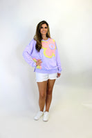 Easel Terry Knit Sweatshirt with Large Flower Patch in Lilac Blue