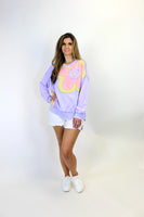 Easel Terry Knit Sweatshirt with Large Flower Patch in Lilac Blue