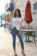 Load image into Gallery viewer, Easel OVERSIZED Solid and Mixed Print Hooded Top with Flower Patch in Cream
