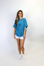Load image into Gallery viewer, Easel Mineral Washed Lace Flower Patch Top in Teal
