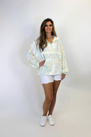 Main Strip Mixed Patchwork Floral Print Windbreaker Jacket in Sage