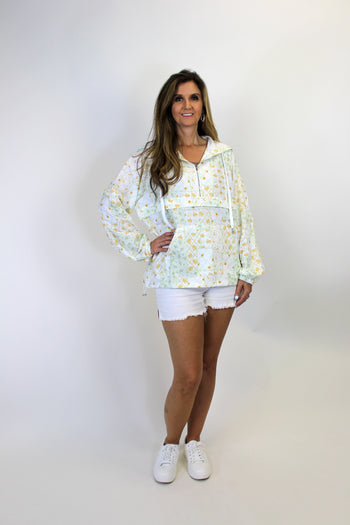 Main Strip Mixed Patchwork Floral Print Windbreaker Jacket in Sage