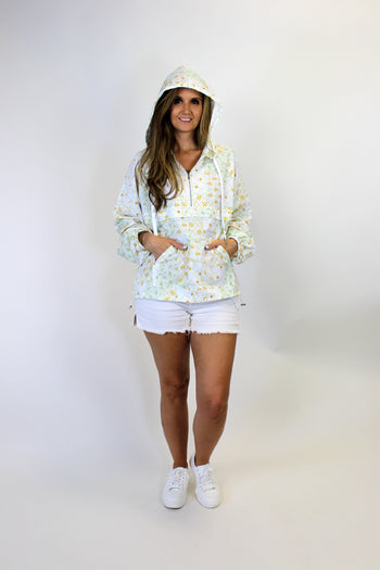 Main Strip Mixed Patchwork Floral Print Windbreaker Jacket in Sage