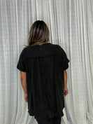 Easel Solid Color Cotton and Linen Blend Top in Ash Black