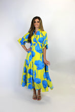 Load image into Gallery viewer, Umgee Vibrant Floral Print Maxi Dress in Blue/Lime
