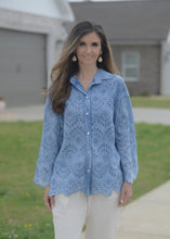 Load image into Gallery viewer, Marisima Button Down Eyelet Lace Front Top in Blue Shirts &amp; Tops Urban Mangoz   
