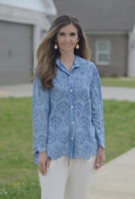 Load image into Gallery viewer, Marisima Button Down Eyelet Lace Front Top in Blue Shirts &amp; Tops Urban Mangoz   
