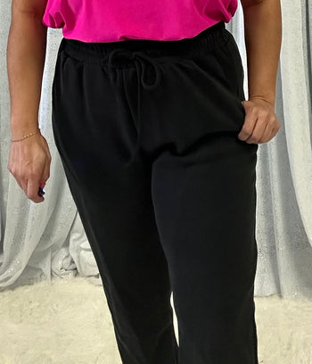 White Birch Solid Color Knit Joggers in Black