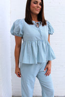 Things Between Contrasting Colors Striped Peplum Top in Blue