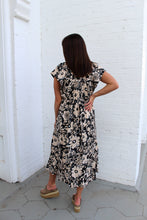 Load image into Gallery viewer, Umgee Floral Print V Neck Midi Dress in Black Mix
