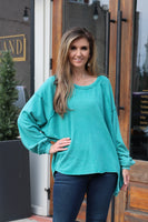 Easel Solid Color OVERSIZED Terry Knit Top in Atlantis Green