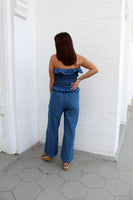 Klesis Smocked Top with Ruffles Jumpsuit in Denim
