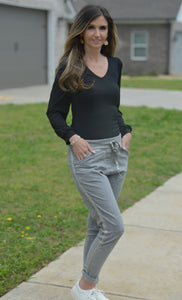 Marisima Rhinestone Stretch Pants in Charcoal Pants Urban Mangoz   