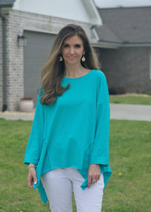 Marisima Lightweight Cotton Top in Turquoise Shirts & Tops Urban Mangoz   