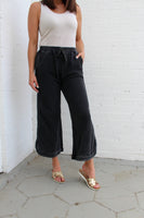 Umgee Mineral Washed French Terry Knit Pants in Ash
