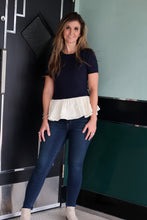 Load image into Gallery viewer, Sunday Edition Knit Sweater and Woven Cotton Mixed Top in Navy-Cream
