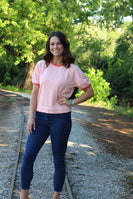 Jodifl Solid Color Knit Top with Contrasting Colored Stripes Details in Blush