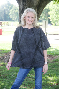 J.Her Mineral Washed Top with Diamond Seam in Black Shirts & Tops J.Her   