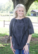 J.Her Mineral Washed Top with Diamond Seam in Black Shirts & Tops J.Her   