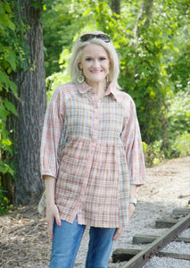 Easel Mixed Plaid Print Tunic Top in Rose Grey Shirts & Tops Easel   