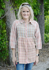 Easel Mixed Plaid Print Tunic Top in Rose Grey Shirts & Tops Easel   