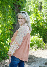 Load image into Gallery viewer, Easel Babydoll Top with Mixed Print Details in Terra Cotta Shirts &amp; Tops Easel   
