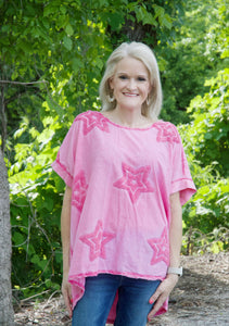 Yolly Textured Star Top in Pink Shirts & Tops Yolly   