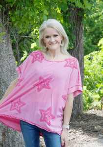 Yolly Textured Star Top in Pink Shirts & Tops Yolly   