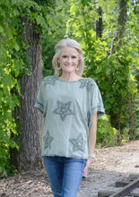 Load image into Gallery viewer, Yolly Textured Star Top in Sage Shirts &amp; Tops Yolly   
