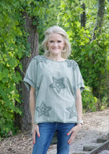 Load image into Gallery viewer, Yolly Textured Star Top in Sage Shirts &amp; Tops Yolly   
