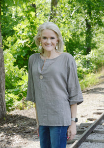 Yolly Cotton Top with Button Details in Mocha Shirts & Tops Yolly   